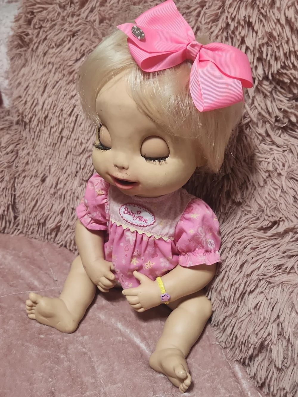 Vintage 2006 Soft Face Blonde Blue Eyes Baby Alive Still Works 16